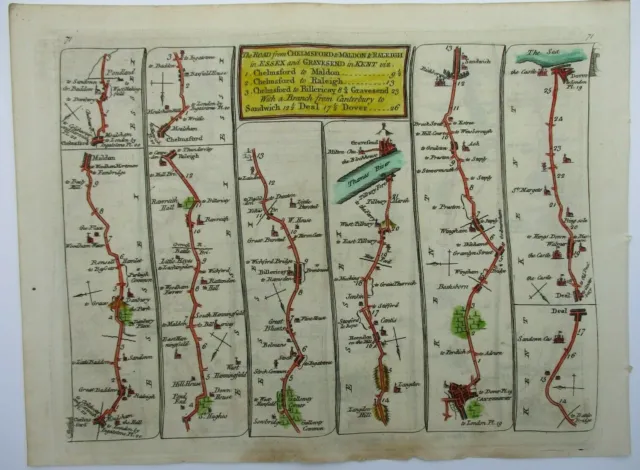 Antique Road Map of Chelmsford to Gravesend by Thomas Kitchin 1767 2