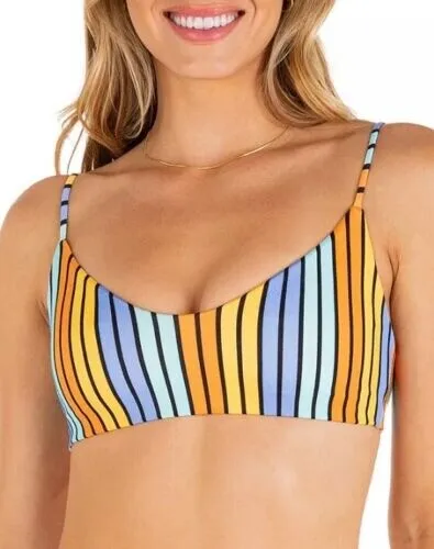 Hurley LIGHT SUNFLOWER STRIPE Bombay Stripe Bralette Bikini Swim Top, US X-Small