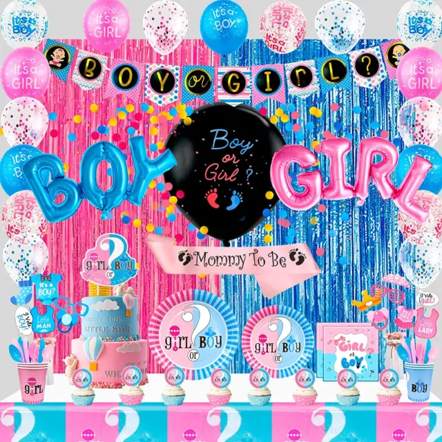 Gender Reveal Party Supplies,158Pcs Gender Reveal Party Decorations&Tableware Se