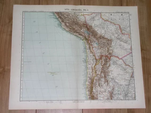 1909 Antique Map Of Peru Chile Bolivia Argentina Andes Titicaca South America
