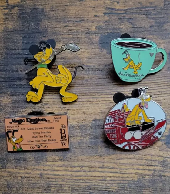 Lot of Four WDW Hidden Mickey Collectible Disney Pins Pluto, NO BACKS/CARDS