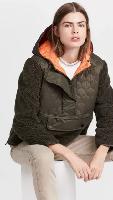 Veronica Beard Leo Sherpa Quilted Pullover in Army Green Small NEW $550