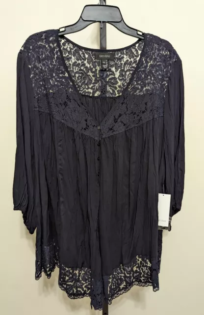 Karen Kane Womens Plus Embroidery Lace Inset V-Neck Button Top Blouse Sz 3X $126