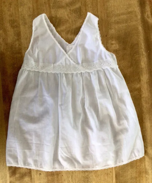 VINTAGE Sheer White Cotton Toddler Girls Lace/Eyelet Trimmed Slip