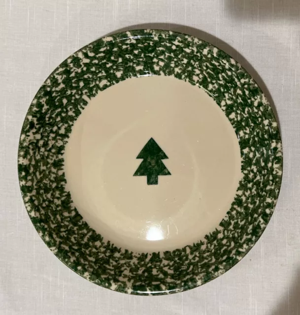 Gerald E. Henn Pottery Roseville Spongeware 9.5”X 1.5” Pie Green Christmas Trees