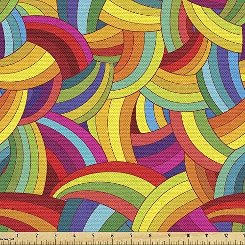 Lunarable Abstract Fabric by The Yard Funky Rainbow Colored Psychedelic Inter...