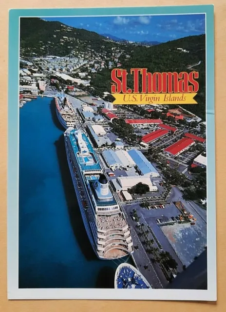 Postcard.West Indian Co.Dock.St Thomas.US.Virgin Islands.St John in background.
