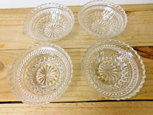4 Vtg Anchor Hocking Clear Glass Wexford Diamond Salad Cereal Soup Bowls 5 1/2"