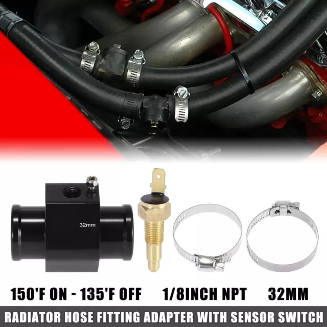 Radiator Hose Fitting Adapter with Sensor Switch Set 32mm 150'F On-135'F Off