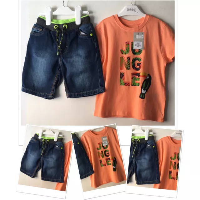 George Baby Boys Summer Denim Shorts Exc U & New Prk Brights Top 18-24 Months