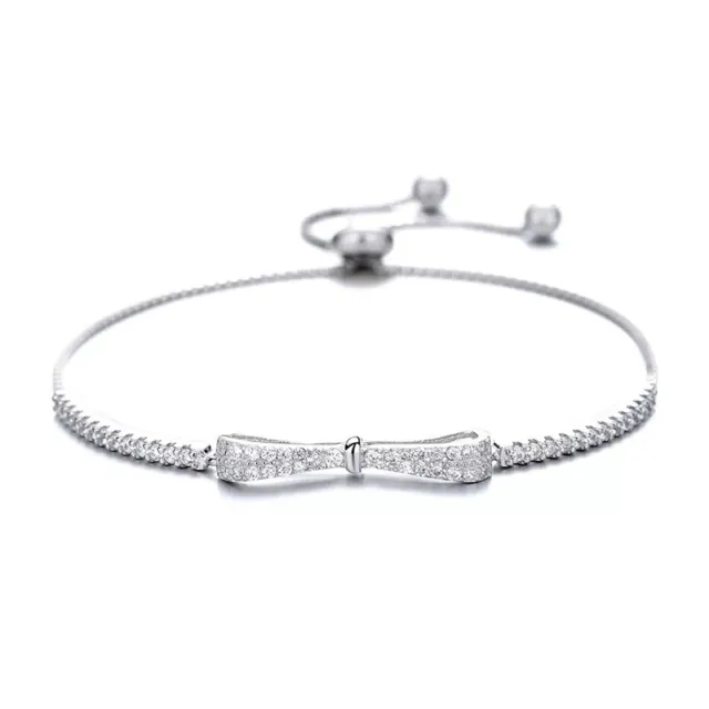 ZARD Bow Bolo Bracelet with CZ Accent in Sterling Silver Plating