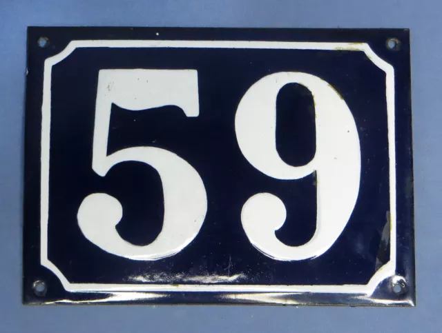 Vintage  Porcelain Enamel Covered Metal Sign Number 59 Blue House Door Plate EXC