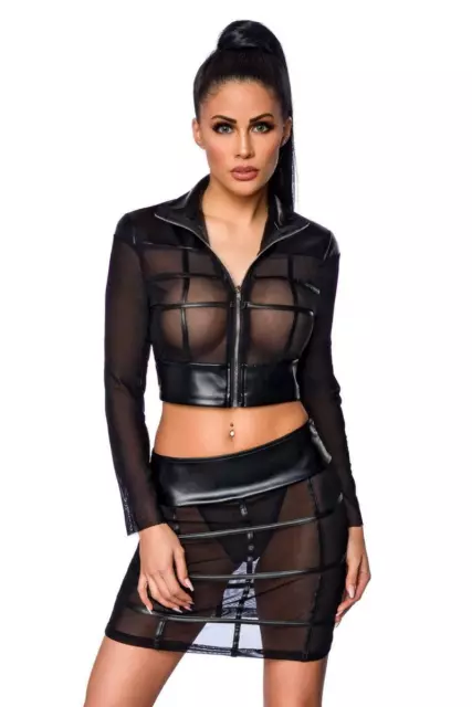 3-teiliges Wetlook   Netz  Set Saresia Gogo Clubwear