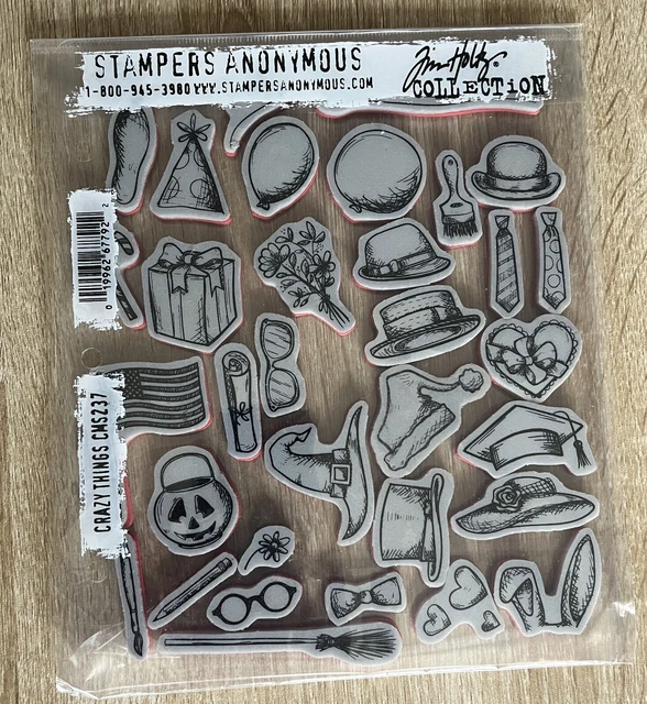 Set Tim Holtz Stamps In Gomma - Crazy Things, 7x8.5cm Per Artigianato