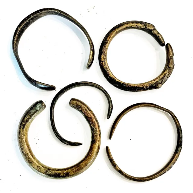 5 African Tribal Bracelets & Anklets - Bronze Currency Jewelry — Valued $875.00