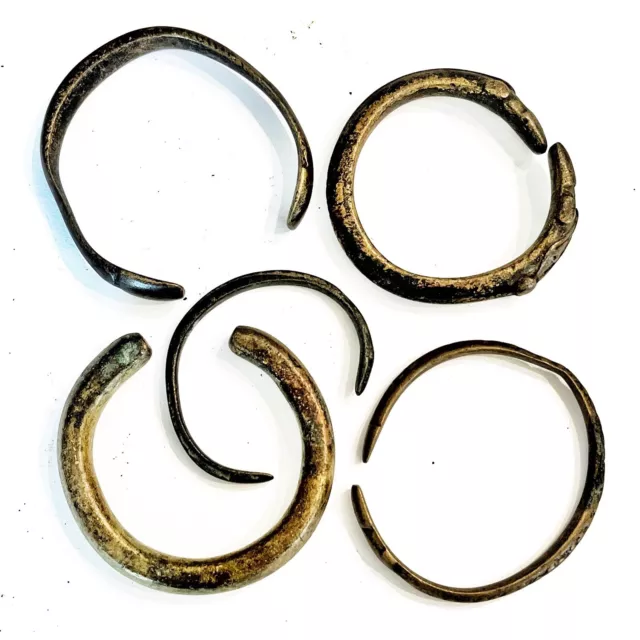 5 African Tribal Bracelets & Anklets - Bronze Currency Jewelry — Valued $875.00