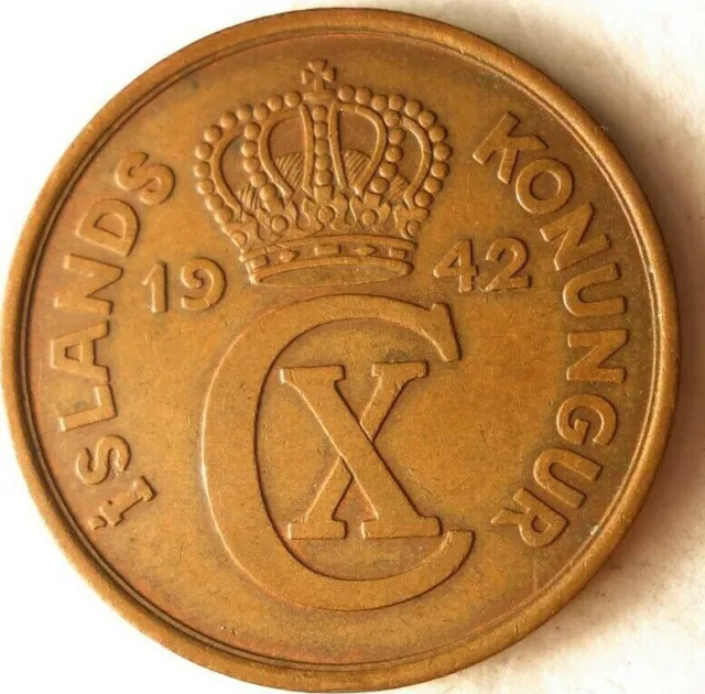 1942 Iceland 5 AURAR - Excellent Coin Iceland Bin GGG