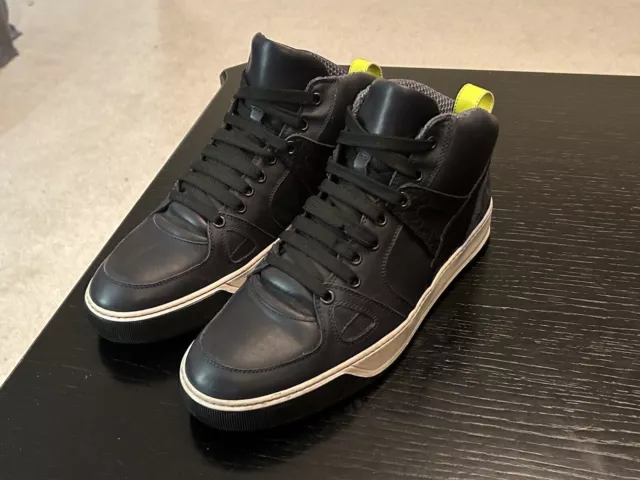 Lanvin Mens Mid Top Trainers Sneakers UK Size 8 In Navy/Black/Yellow Leather 3