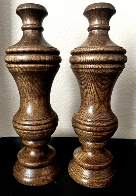 Vintage 70s Antique Wood Turned Spindles 11" Baluster Solid Oak
