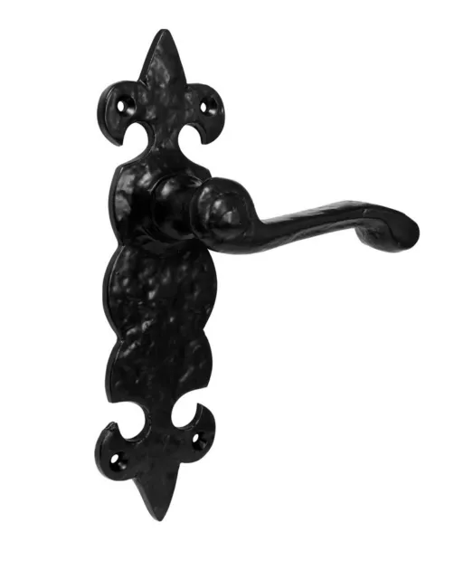 Black Antique Fleur De LYS Latch Handle Set with Rustic Design - 1 Pair