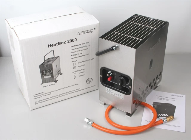 HeatBox 2000 Campingheizung 2,2 kW Gasheizung Piezo Zündsicherung Schlauch