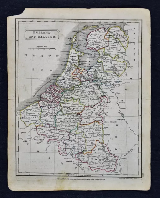 c 1840 Sydney Hall Map - Holland Belgium Netherlands Amsterdam Brussels Ghent