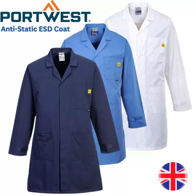 Portwest Anti-Static ESD Coat Jacket Lab Hospital Laboratory Safety Wear Unisex