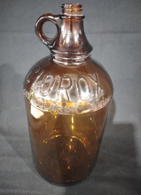 Clorox 1/2 Half Gallon Embossed Glass Jug Amber Brown 64oz Vintage