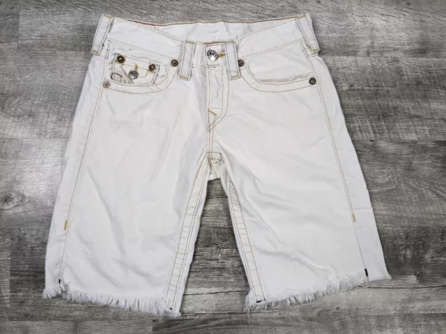 True Religion Cut Off Shorts Womens 25 White Riley Bermuda Contrast Stitch USA