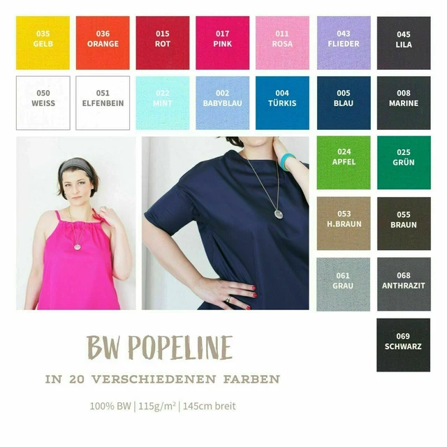 Baumwolle Uni Meterware - Popeline - Popelin - Baumwollstoff - Webware 50x145cm