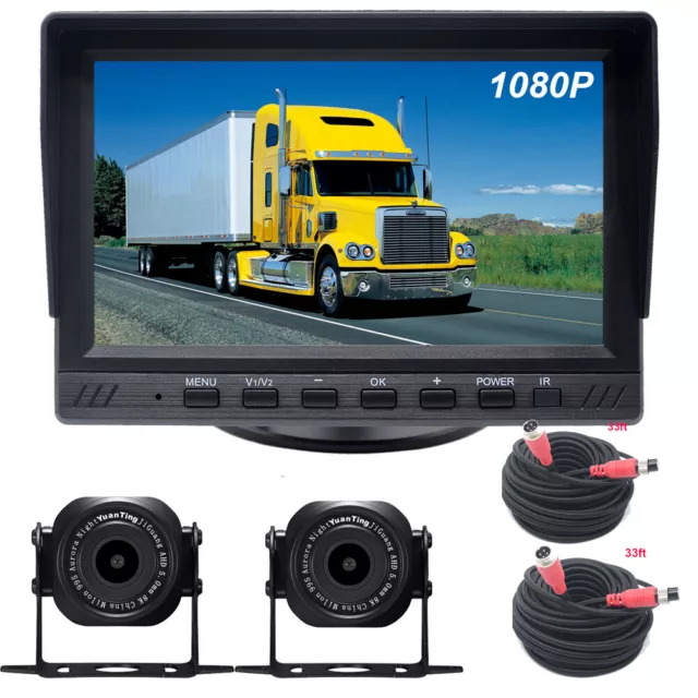 7" Monitor+2x Wired 4Pin Backup Rear View Camera System Night Vision Fr RV Truck