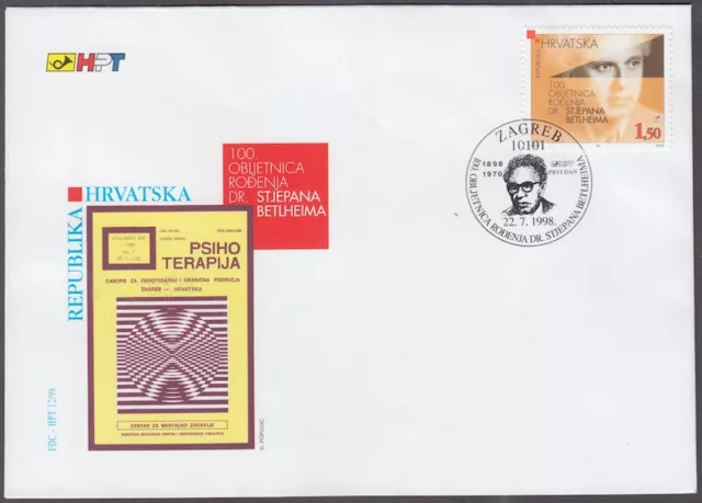 CROATIA Sc # 374 FDC - 100a ANN del NACIMIENTO STJEPAN BETLHEIM, PSIQUIATRA