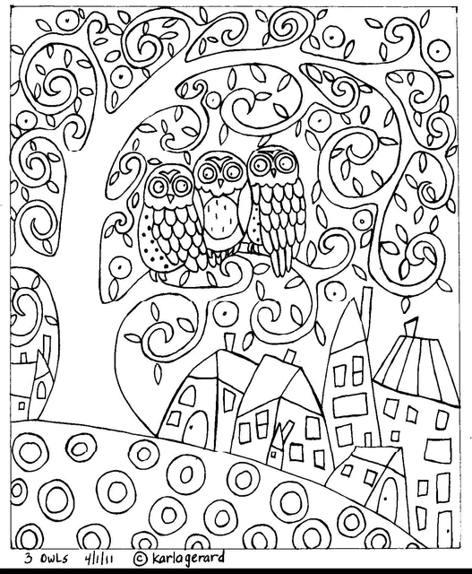 RUG HOOKING CRAFT PAPER PATTERN 3 Owls FOLK ART PRIMITIVE Abstract Karla Gerard