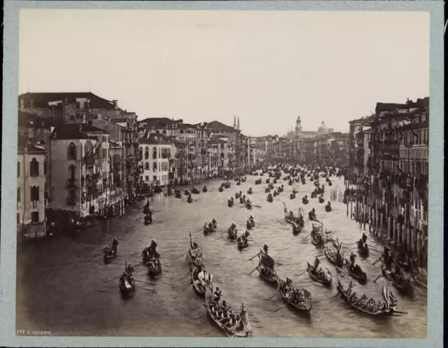 Italie, Venise, la Régate sur le Grand Canal, ca.1880, tirage vintage Tirage vin