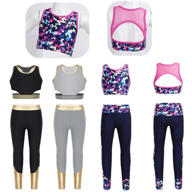 Toddlers Girls Dance Outfits Gym Racer Back Tank Tops Leggings Sports Dancewear