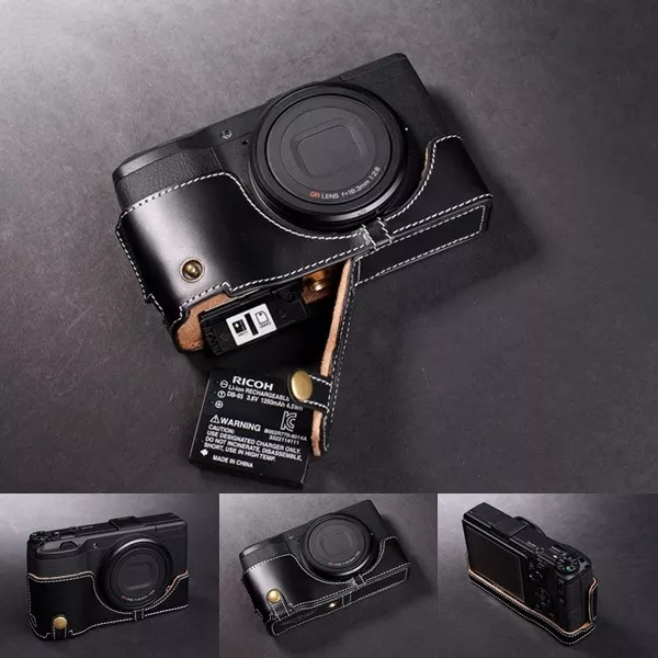 Genuine Real Leather Half Camera Case Bag Cover for Ricoh GR GR II Bottom Open B