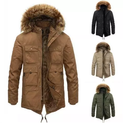 Mens Winter Parka Jackets Thicken Lined Cotton Warm Hooded Outwear Coats L-4XL L