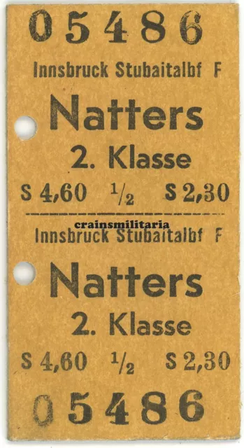 Orig. Fahrschein Fahrkarte Stubaitalbahn Innsbruck Natters Österreich 1962