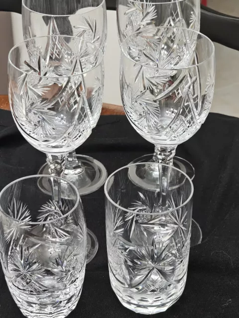 VTG. Layland Austrian 6 Crystal  Glasses -Elegant Handcut- 1980 Discontinued