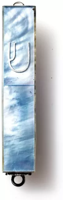 (D) Judaica Sterling Silver Mezuzah Case 3 Inch (Blue Mother of Pearl)