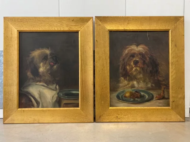 🔥 Antique Old 19th c. Victorian Dog Terrier Portrait Oil Paintings (2), 1800s!