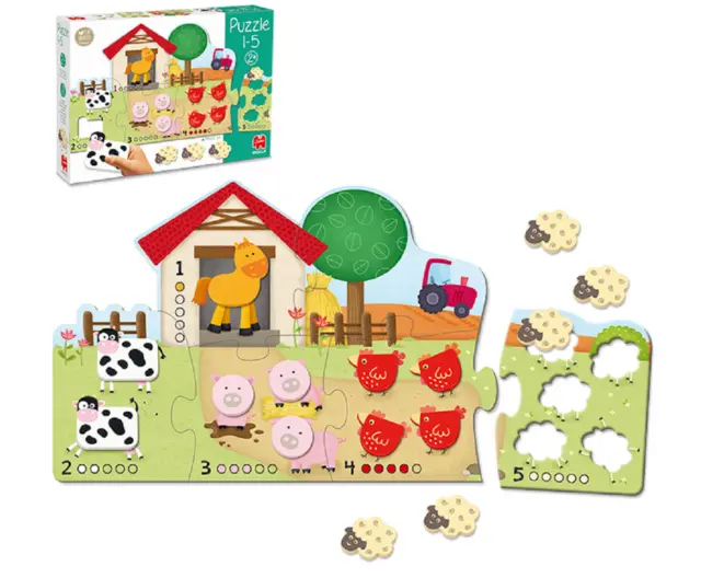 Holz Puzzle 1-5 zählen lernen für Kinder 2+ Jahre Goula 56x30cm - Neuware #E2 2