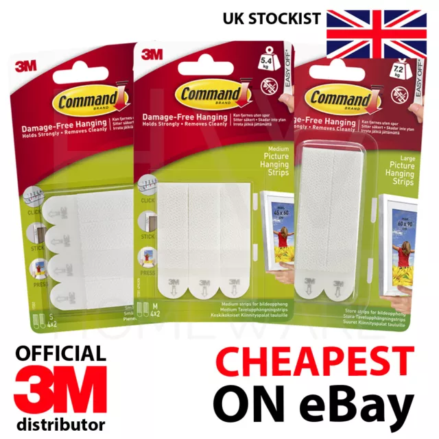 3M COMMAND STRIPS Picture Hanging Strips Damage Free Small Med Large