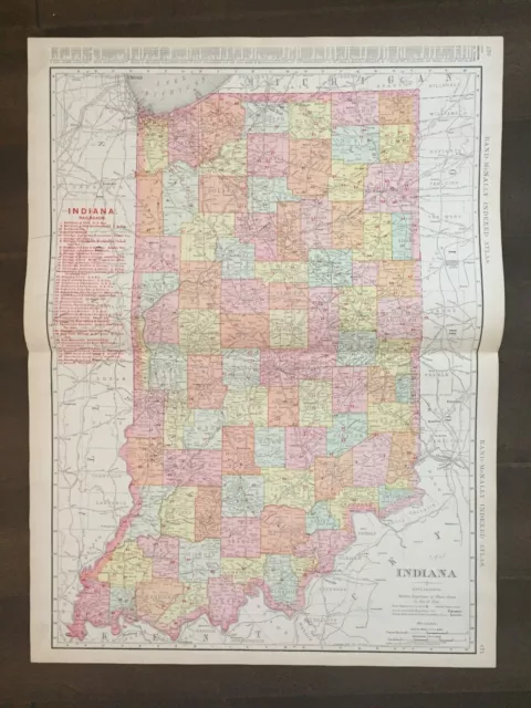 Large 21" X 28" COLOR Rand McNally Map of Indiana-1905