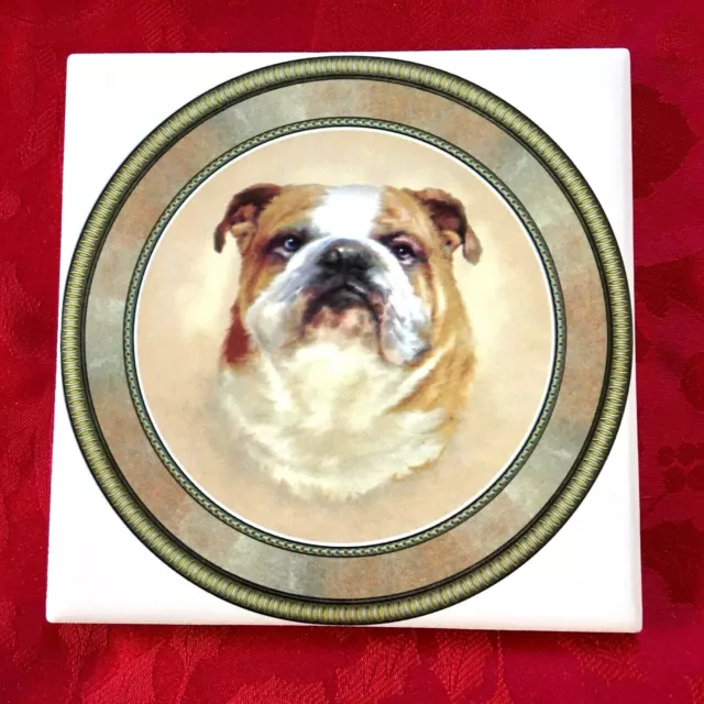 Tile Trivet English Bulldog New Handmade Ceramic Porcelain 6" x 6" Kiln Fired