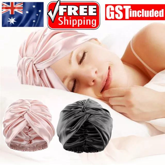 Soft Silk Night Cap Care Bonnet Double-layer Sleeping Cap Hair Styling AU