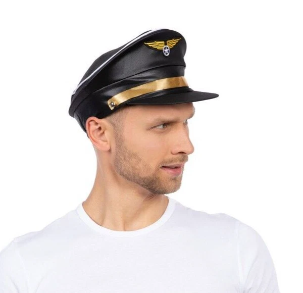 CAPTAIN PILOT HAT Fancy Dress Costume Military Black Hat Roleplay £4.99