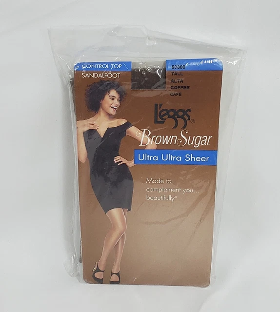 Leggs Brown Sugar Ultra Ultra Sheer Control Top Sandalfoot Tall Coffee NOS