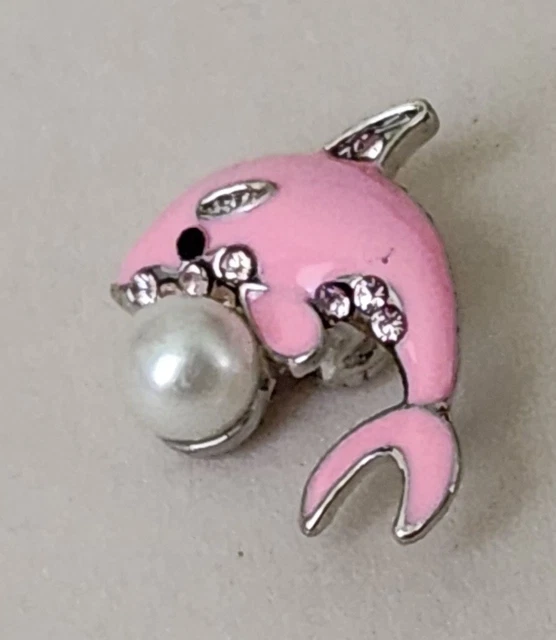 Gorgeous Pink Rhinestone Dolphin Snap Jewelry 18mm  Charm Ginger, Chunk, Noosa