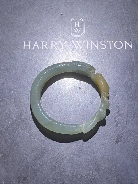 Superb Rare Chinese Hand Carved Translucent Blue&Yellow Jade Bangle “ The Snake”
